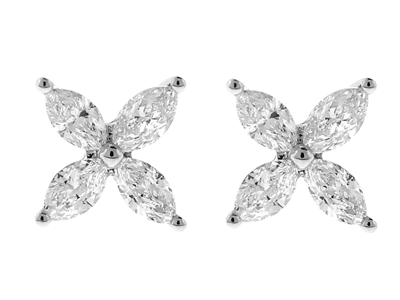 Marquise Cut Diamond Stud Earrings in 18k White Gold