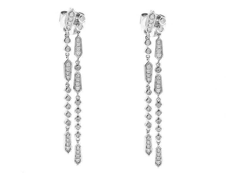 Two Row Vertical Dangling Earrings with Preset and Bezel Set Diamonds in 18k White Gold