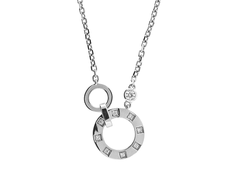 Interlocking Circle Necklace with Diamonds in 18k White Gold