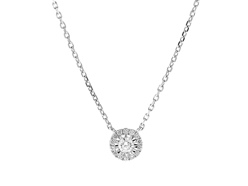 Solitaire Style Diamond Necklace with Halo in 18k White Gold