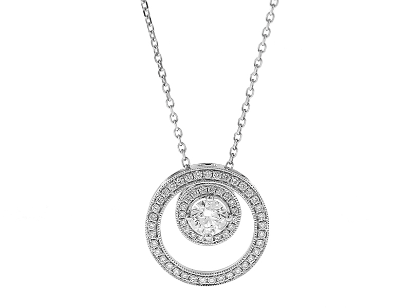 Double Circle Pendant with Diamonds in 18k White Gold