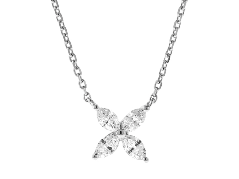Necklace with 4 Marquise Cut Diamonds in 18k White Gold