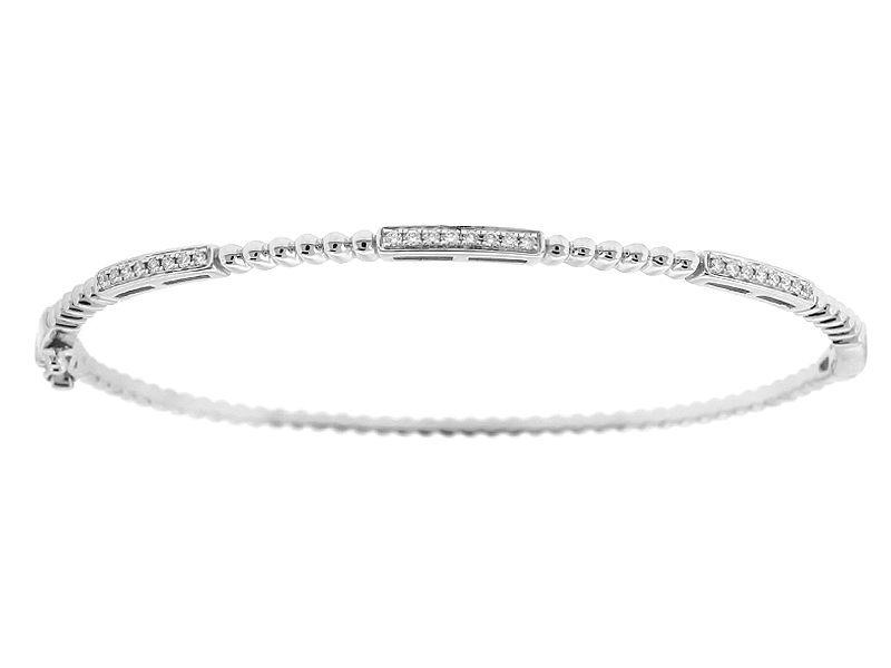 Beaded Bangle with Bar Design of Diamonds in 14kt White Gold