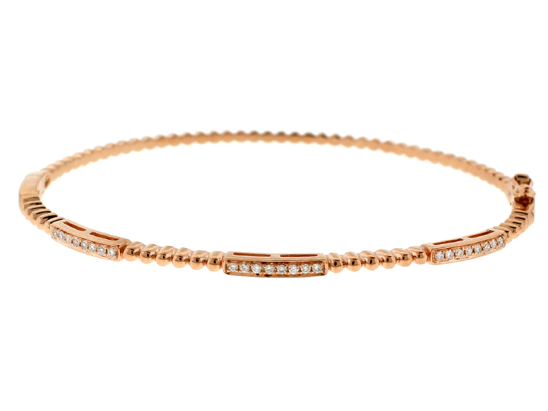 Diamond Bar Bracelet / Bangle - 14k Rose Gold Jewelry - Beaded Design