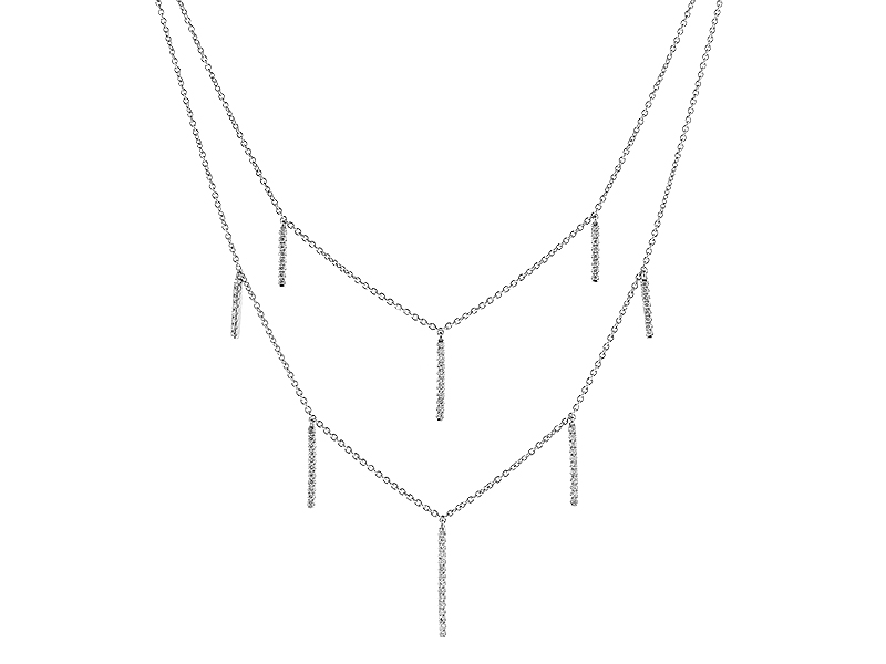 Double Layer Necklace with Vertical Bars of Diamonds in 14k White Gold