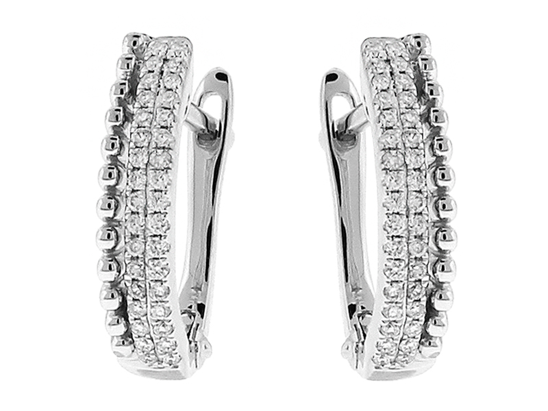 Double Row Diamond Earrings - Beaded Design in 14k White Gold