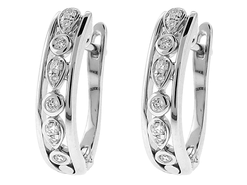 Openwork Diamond Earrings [Huggies] in 14k White Gold - Round and Pear Pattern