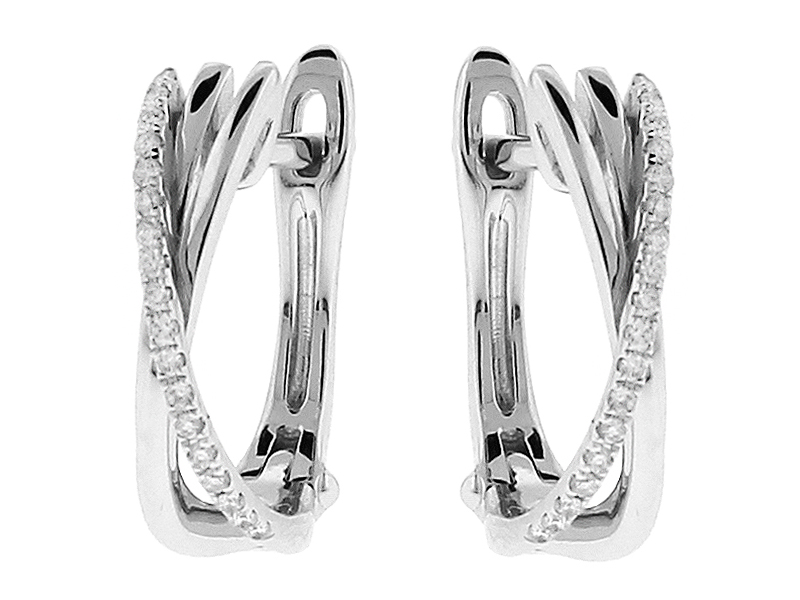 Diamond Earrings / Crossover Huggies in 14k White Gold