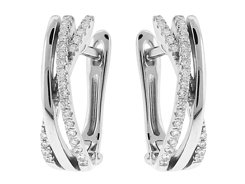 Crossover Diamond Earrings / Huggies in 14k White Gold