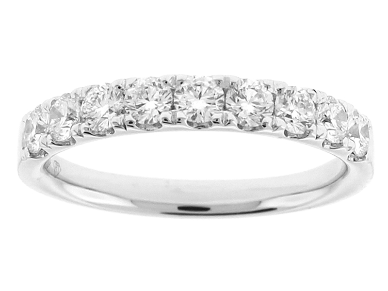 Diamond Wedding Band in 18k White Gold - 9 Stone - 3mm - Single Row