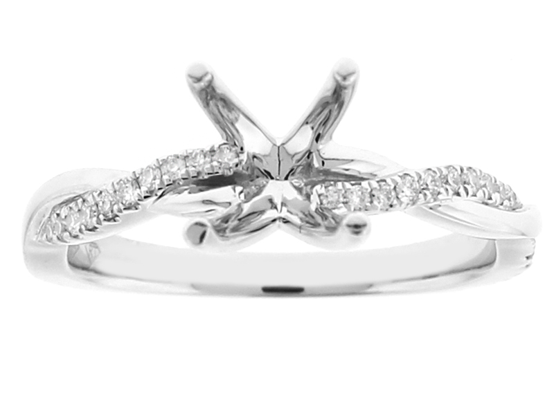 Twist Shank Diamond Engagement Ring in 18k White Gold - Semi Mount