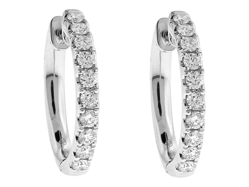 Diamond Oval Hoop Earrings - 20mm Long - 18k White Gold