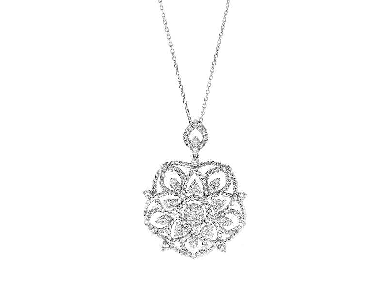 Flower Petals Pendant / Necklace - Rope Design - 18k White Gold Jewelry
