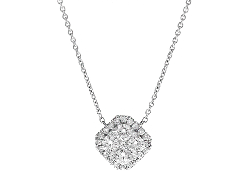 Cluster Necklace / Diamond Pendant - Halo Style - 18k White Gold Jewelry