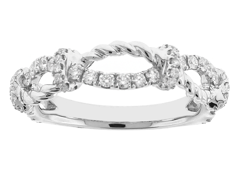 Diamond Twist Ring - Crossover Rope Design - 18k White Gold Jewelry