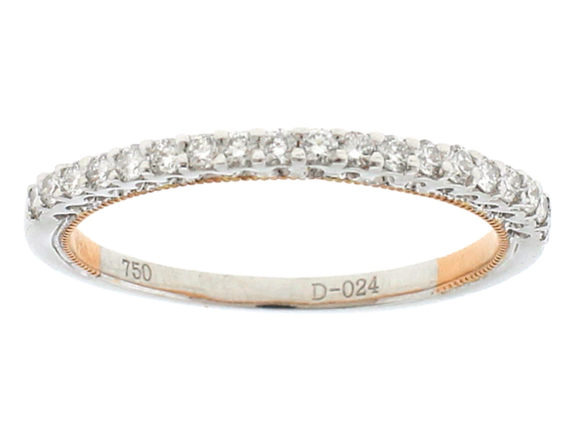 Two Tone Diamond Wedding Band - 18k White & Rose Gold Ring