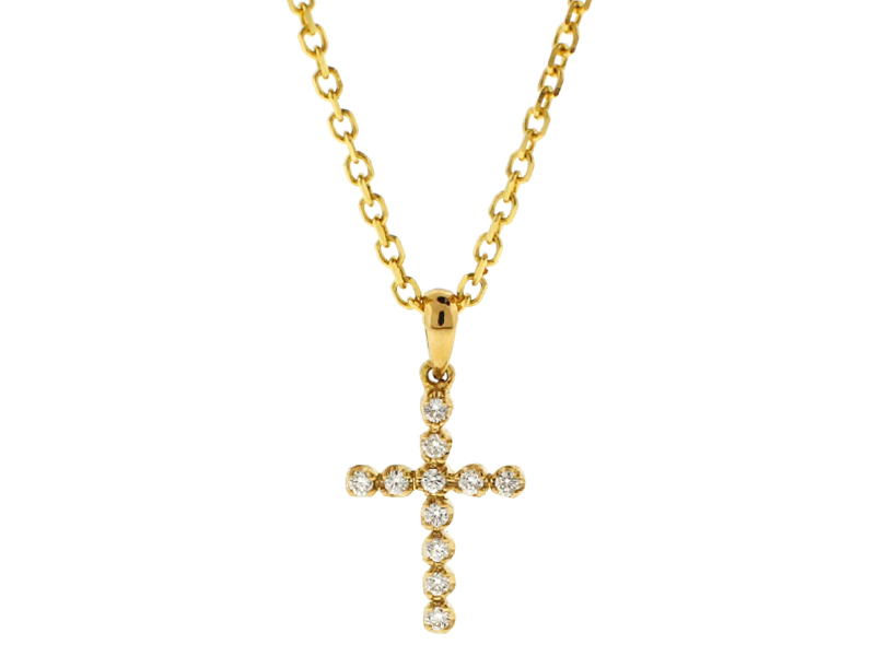 Diamond Cross Pendant / Necklace - 18k Yellow Gold