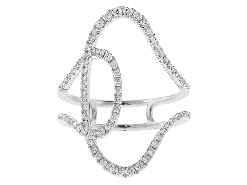 Crossover Diamond Ring - Criss Cross Abstract Design - 18k White Gold Jewelry
