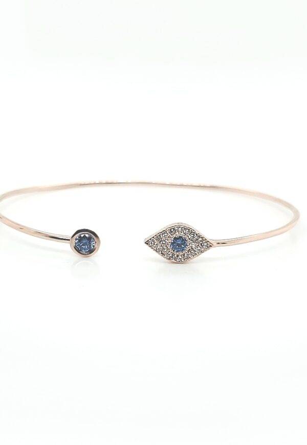 Ladies Rose Gold Evil Eye Wire Bangle with Diamonds