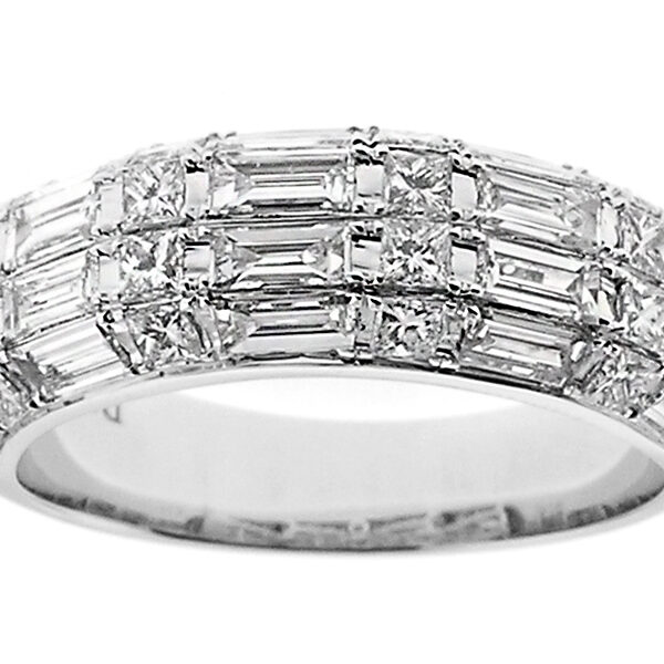Ladies Wedding or Fashion Band with Baguette and Princess Cut Diamonds in 18k White Gold
