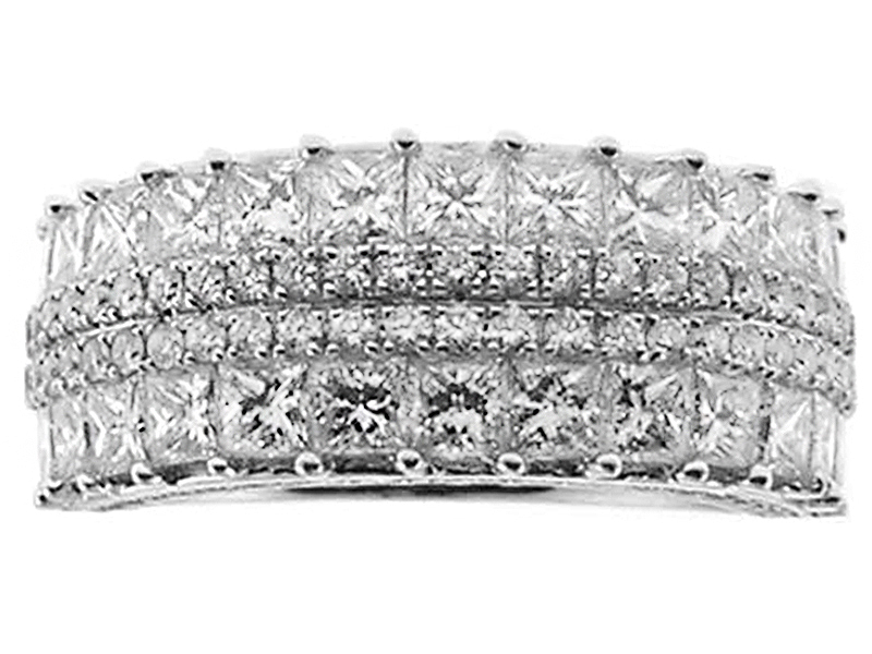 Triple Side Ladies Fashion Ring with Round and Princess Cut Diamonds