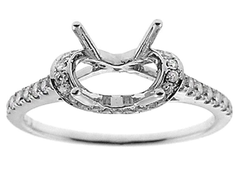 Semi Mount Engagement Ring with Unique Inward Halo and Diamonds in 18k White Gold