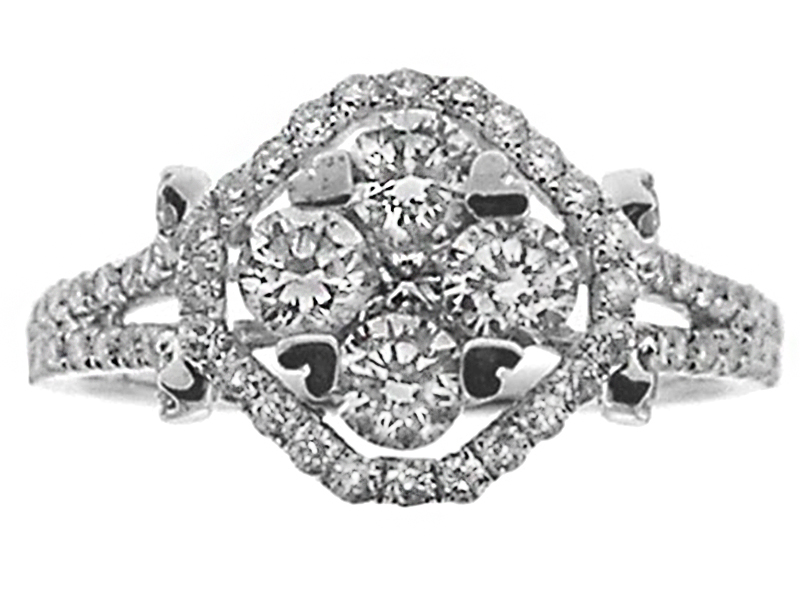 Split Shank Ladies Fashion Ring with Round and Princess Cut Diamonds in 18k White Gold