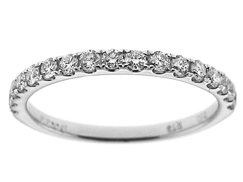 Ladies Single Row Wedding Band with Diamonds in 18k White Gold