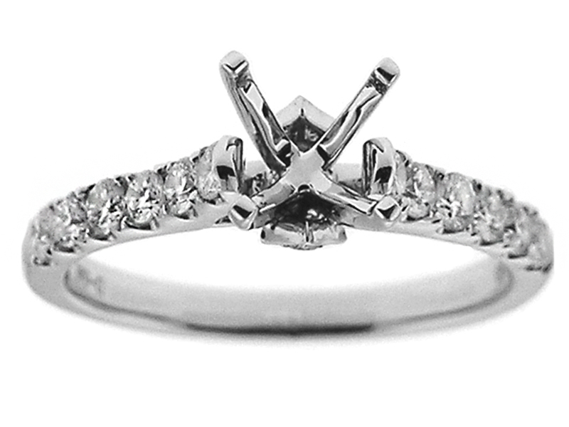 Semi Mount Engagement Ring with Single Row of Diamonds in 18k White Gold