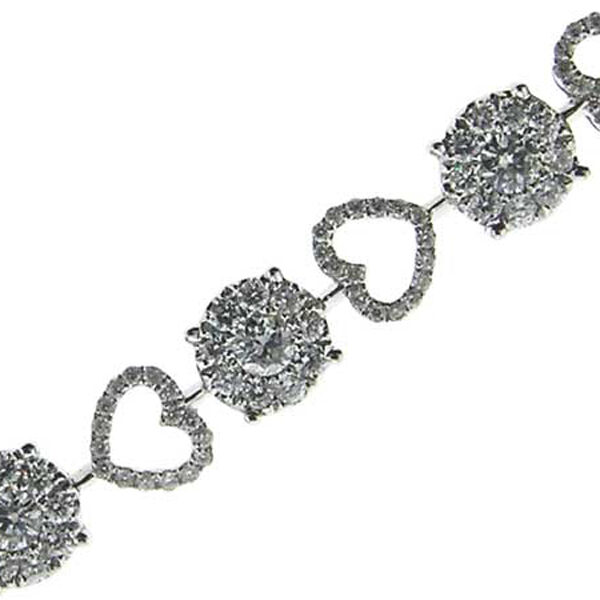 Ladies Bracelet with Cluster and Heart Designs of Diamonds in 18k White Gold