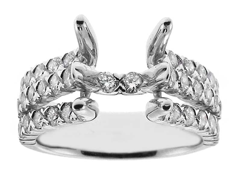 Semi Mount Engagement Ring with Triple Row of Diamonds in 18k White Gold