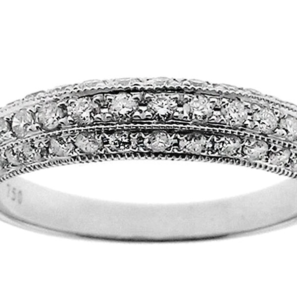 Triple Side Band with Diamonds Bordered by Milgrain in 18k White Gold