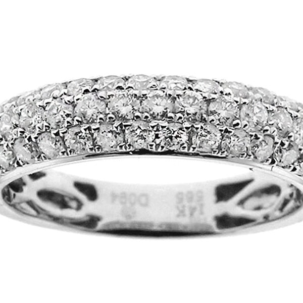 Curved Triple Row Ladies Band with Diamonds in 14k White Gold