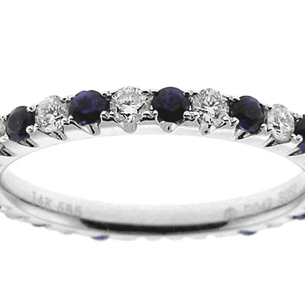 Single Row Sapphire and Diamond Band in 14k White Gold