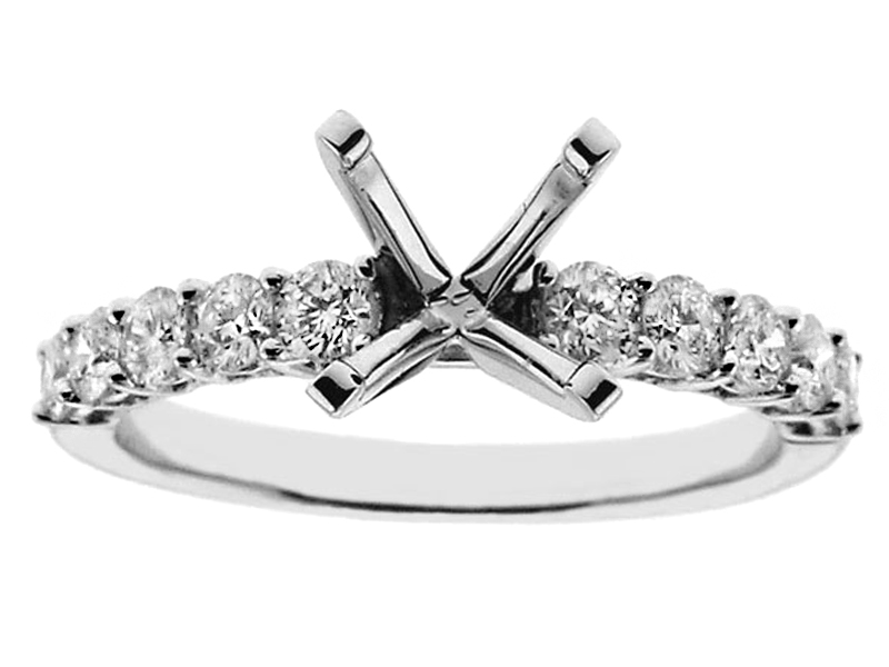 Semi-Mount 4 Prong Engagement Ring with Single Row of Diamonds in 18k White Gold