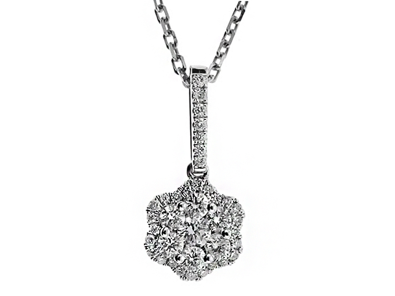 Flower Shaped Pendant with Diamonds in 18k White Gold