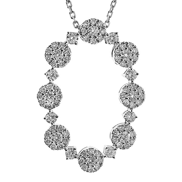 Oval Pendant with a Pattern of Diamonds in 14k White Gold
