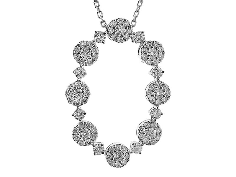 Oval Pendant with a Pattern of Diamonds in 14k White Gold
