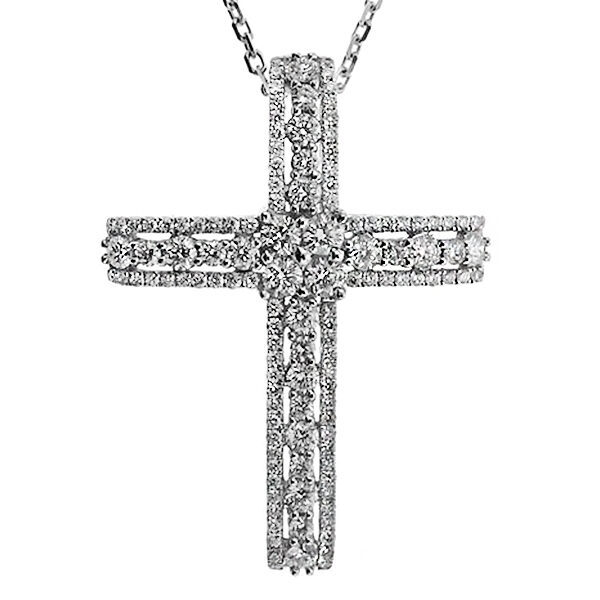 Cross Pendant with Openwork Design of Diamonds in 18k White Gold