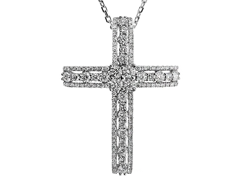 Cross Pendant with Openwork Design of Diamonds in 18k White Gold