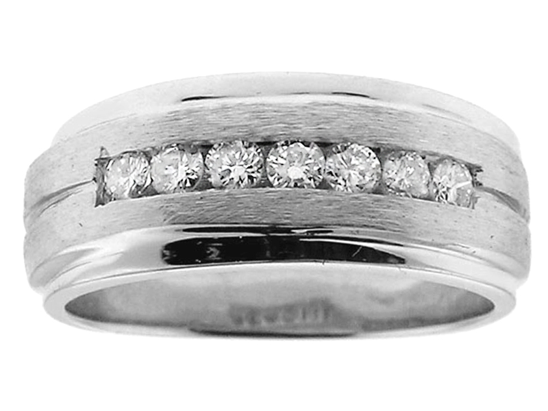 Mens Wedding Band with Channel Set Diamonds in 14k White Gold