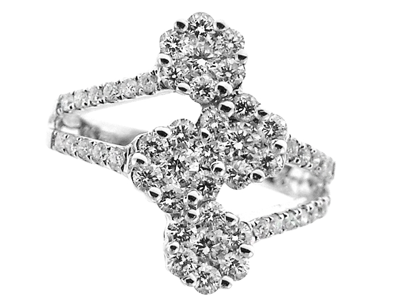 Ladies Statement Ring with Cluster Design of Diamonds in 18k White Gold