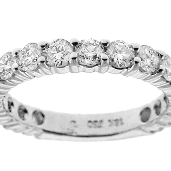 Single Row Wedding Band with Prong Set Diamonds in 18k White Gold