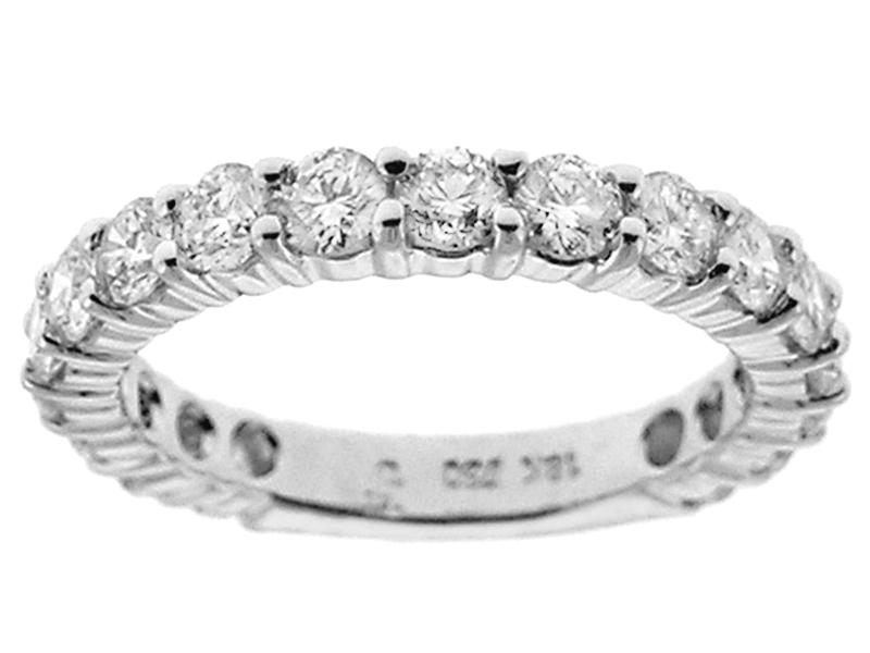 Single Row Wedding Band with Prong Set Diamonds in 18k White Gold