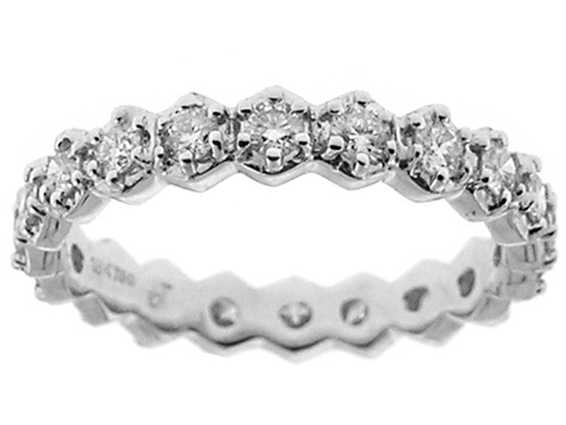 Hexagon Design Eternity Band with Diamonds in 18k White Gold