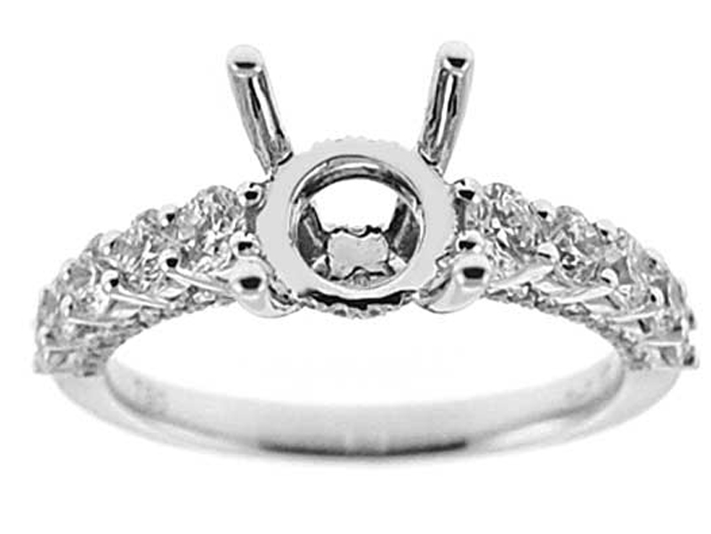 Semi-Mount Engagement Ring with Prong Set Round Diamonds in 18k White Gold
