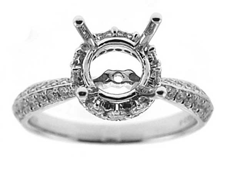 Semi-Mount Knife Edge Engagement Ring with Micro-Pavé Set Round Diamonds in 18k White Gold