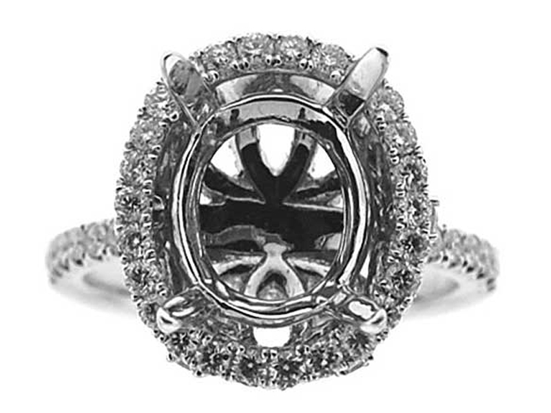 Oval Halo With Garnished Head Diamond Engagement Ring Semi Mount