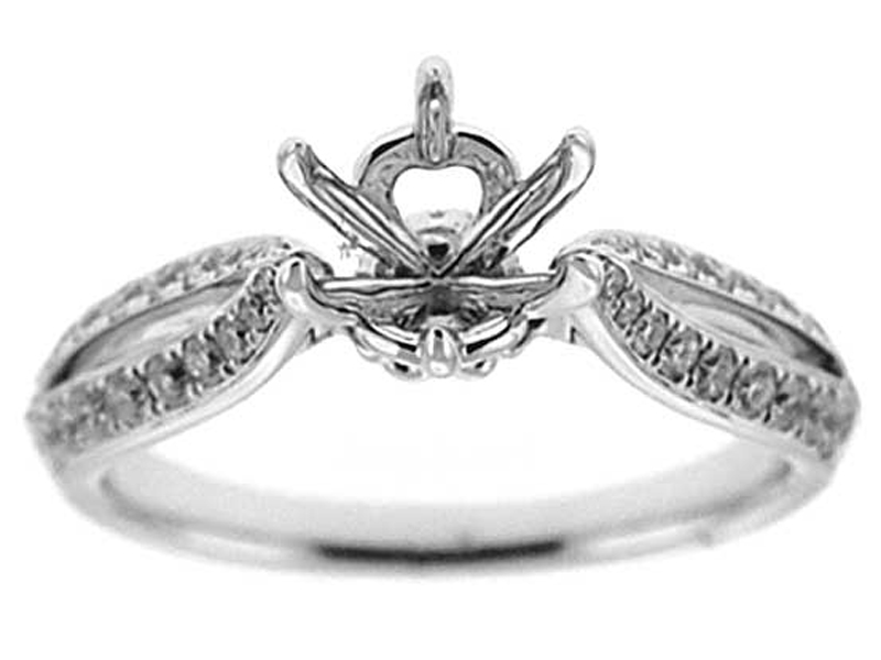 Semi-Mount Engagement Ring with Micro-Pavé Set Round Diamonds in 18k White Gold