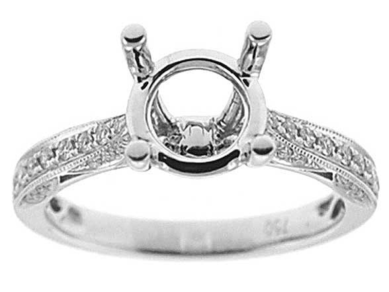 Single Row, Scalloped Sides Diamond Semi Mount Engagement Ring